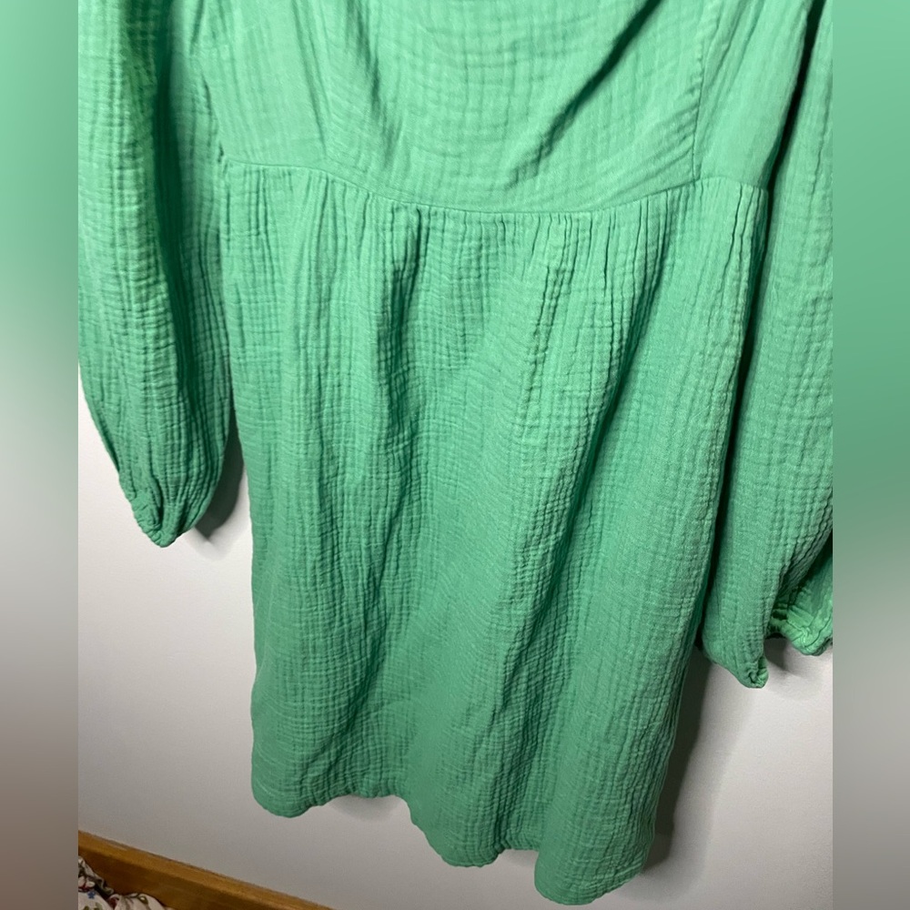 NWT J. Crew Green Squareneck Soft Gauze Dress Smocked Back Spring Summer - Picture 5 of 11